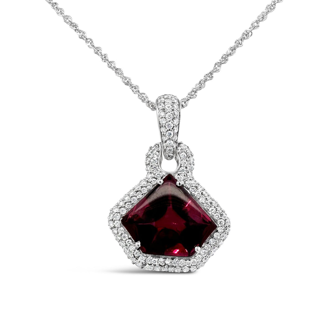 18K White Gold Garnet and Diamond Pendant
