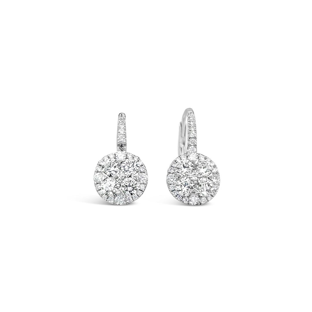 14K White Gold 1.47 CTW Circle Cluster Earrings
