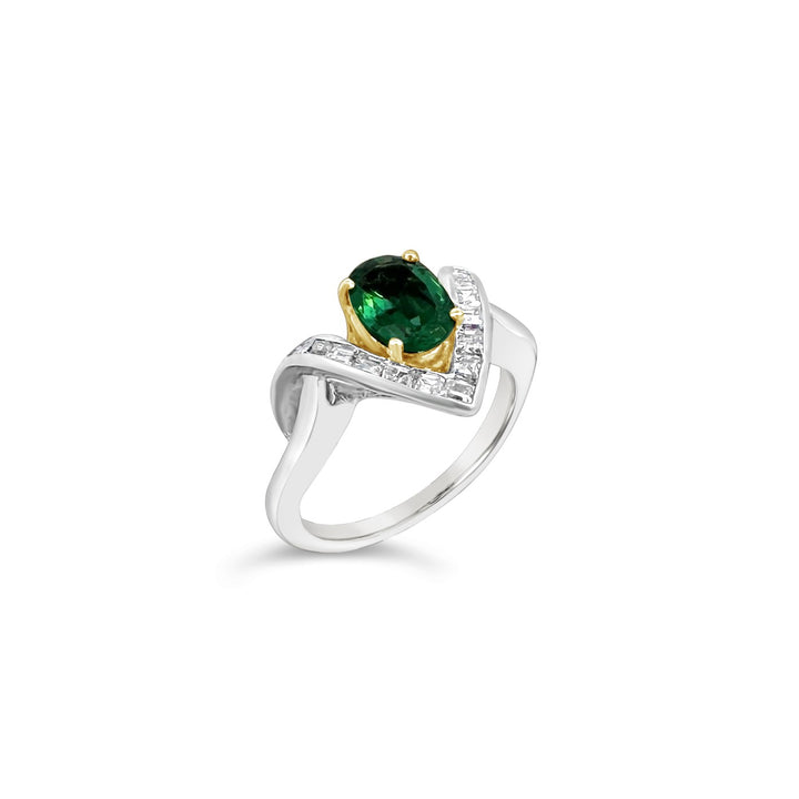 Platinum and 18K Yellow Gold .86ct Emerald and .55ctw Diamond Estate Ring