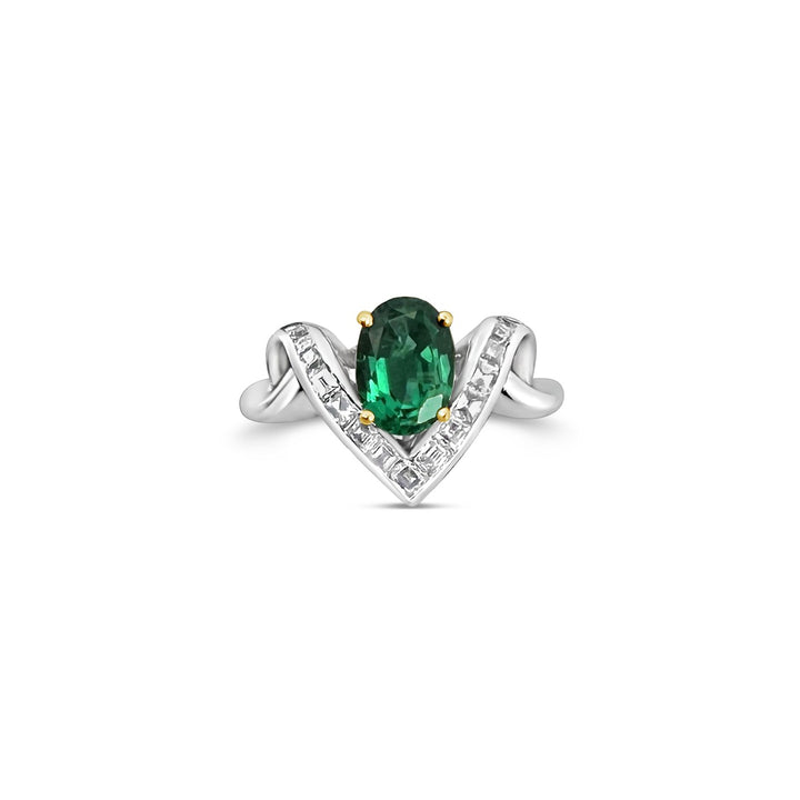 Platinum and 18K Yellow Gold .86ct Emerald and .55ctw Diamond Estate Ring