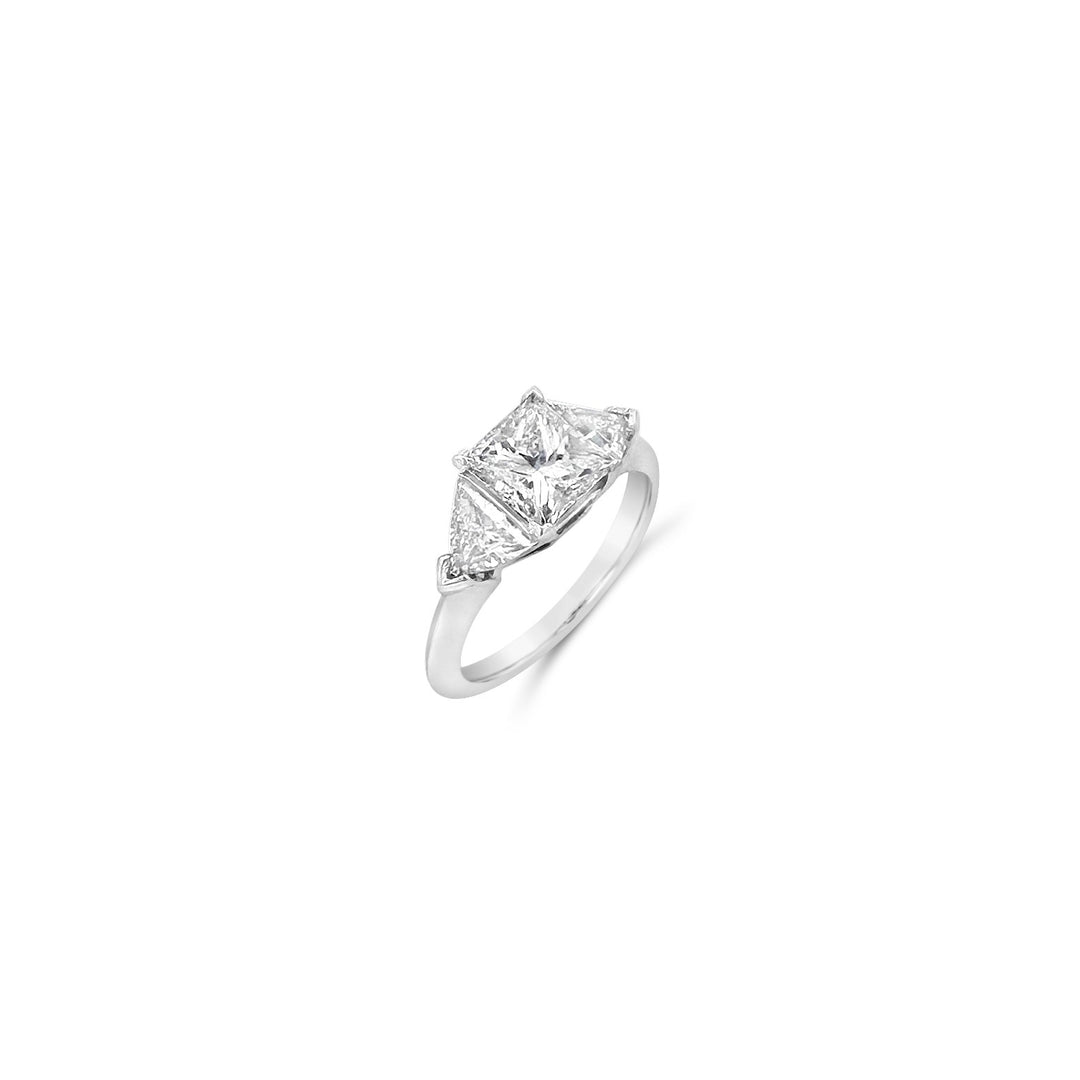 Platinum Princess-Cut Diamond 1.51ct with side Trillion- Cut Diamonds 1.06ctw Estate Ring