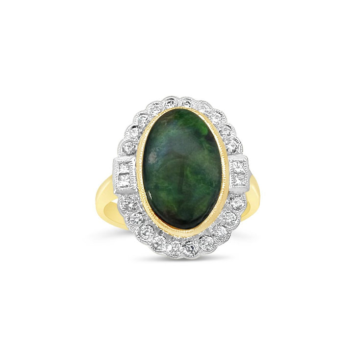 18K Yellow Gold Opal & Diamond Halo Ring