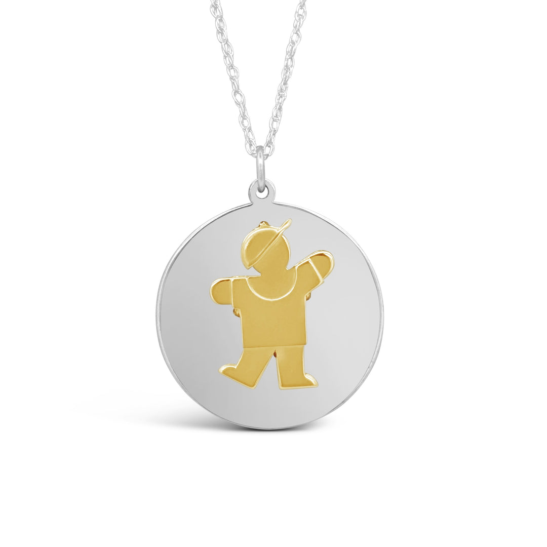 14K Yellow Gold and Sterling Silver Boy Disc Charm
