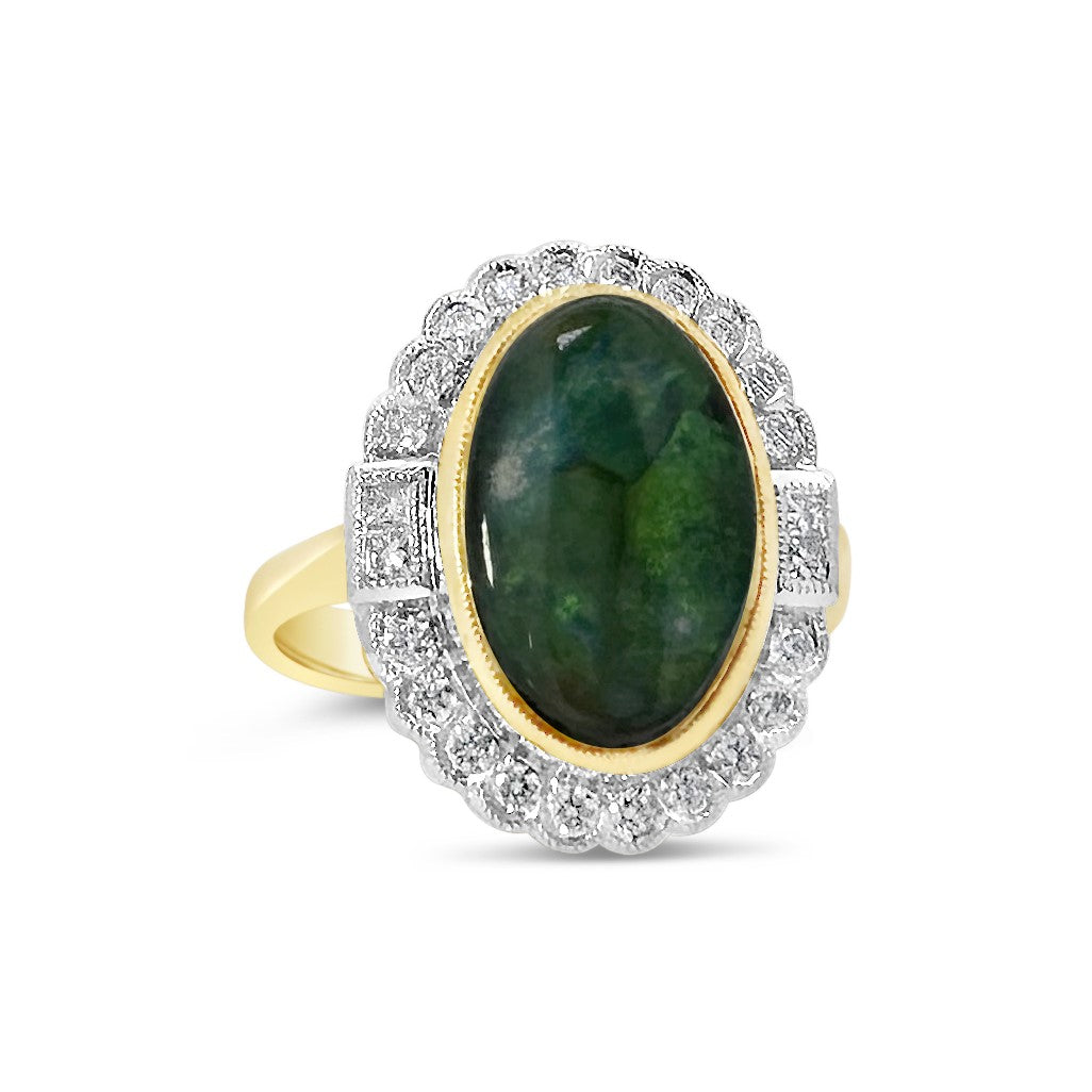 18K Yellow Gold Opal & Diamond Halo Ring