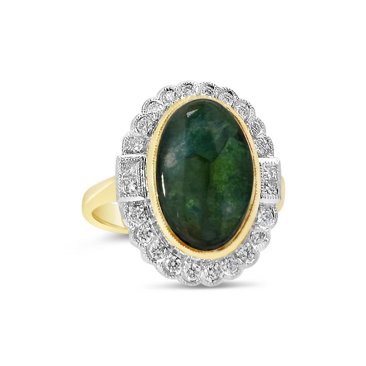 18K Yellow Gold Opal & Diamond Halo Ring