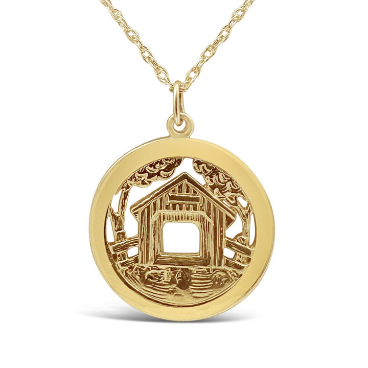 14K Yellow Gold Woodstock Covered Bridge Charm