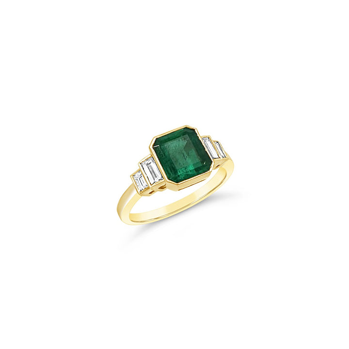 18K Yellow Gold 2.09ct Emerald and .20cts Diamond Ring